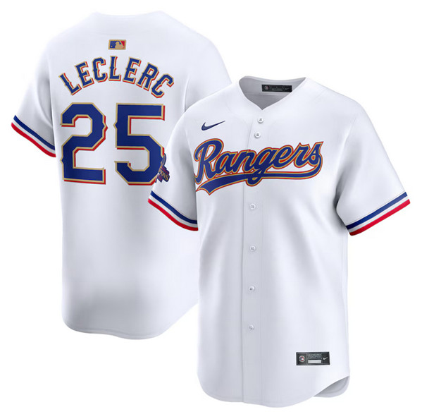 Men's Texas Rangers #25 Jose Leclerc White 2024 Gold Collection Cool Base Stitched Baseball Jersey